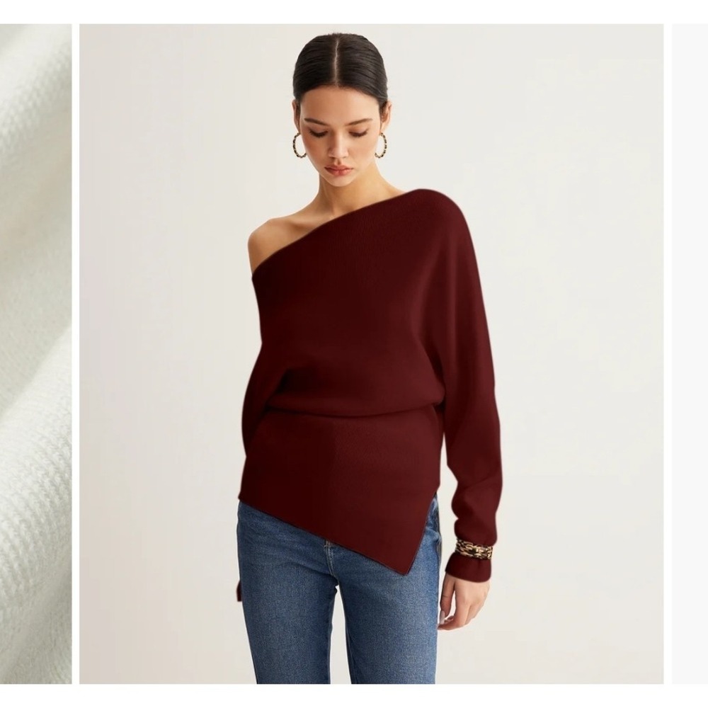 Commense Asymmetrical Burgandy Sweater Retro 90s Whimsgoth M Artsy Scandi‎ Party